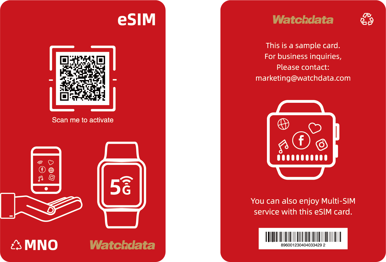 Watchdata eSIM physical delivery card front and back example